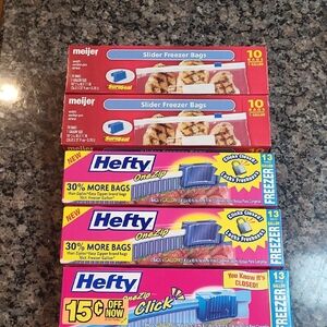 Hefty and Meijer Freezer Bags Set total 59 new bags with one zip / sure seal NWT